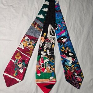 Disney‎ Silk Tie Bundle Mickey Mouse Basketball Football Scuba Vintage Lot of 3